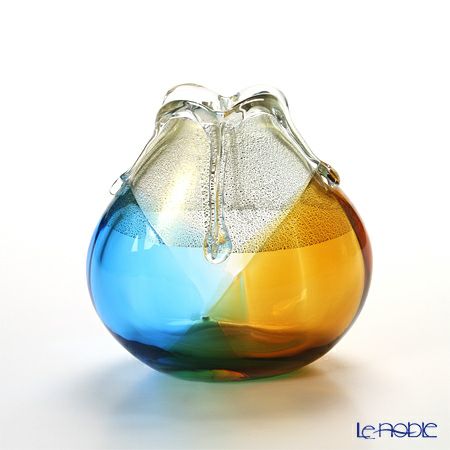 津軽びいどろ 秋村実工房 F-79448 花器（フラワーベース）小 金彩秋風 15cm