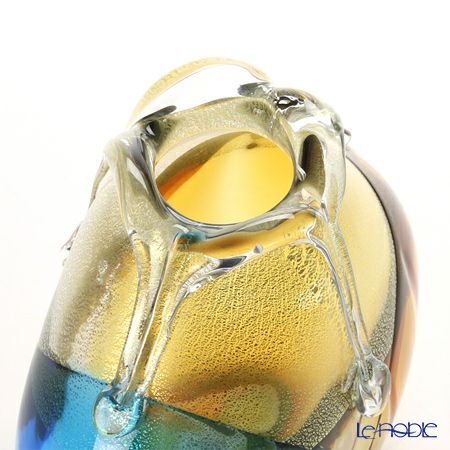 津軽びいどろ 秋村実工房 F-79448 花器（フラワーベース）小 金彩秋風 15cm