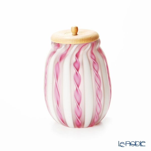 【1点限り】津軽びいどろ 大川薫工房 茶入 ピンク／ホワイト OK19-3054