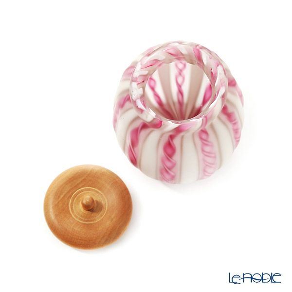 【1点限り】津軽びいどろ 大川薫工房 茶入 ピンク／ホワイト OK19-3054