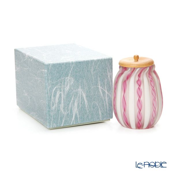 【1点限り】津軽びいどろ 大川薫工房 茶入 ピンク／ホワイト OK19-3054