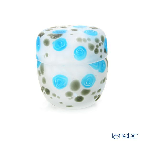 【1点限り】津軽びいどろ 大川薫工房 棗（ナツメ） ブルー／ホワイト OK19-3035