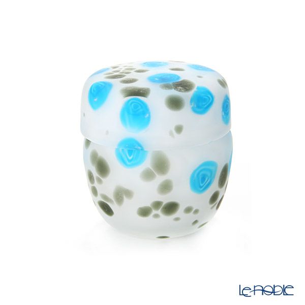 【1点限り】津軽びいどろ 大川薫工房 棗（ナツメ） ブルー／ホワイト OK19-3035