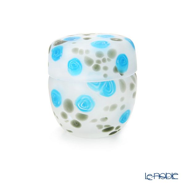 【1点限り】津軽びいどろ 大川薫工房 棗（ナツメ） ブルー／ホワイト OK19-3035