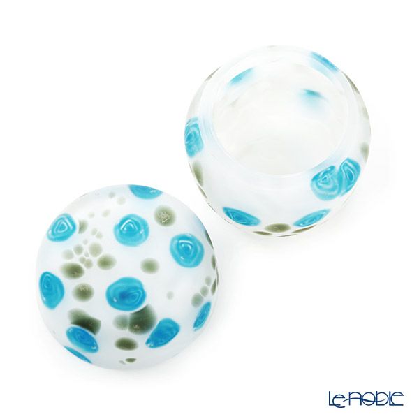 【1点限り】津軽びいどろ 大川薫工房 棗（ナツメ） ブルー／ホワイト OK19-3035