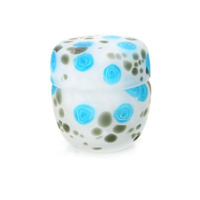 大川薫作　コンポ-ト 1点限り】津軽びいどろ 大川薫工房 壺物 グリーン／ホワイト OK17-5041