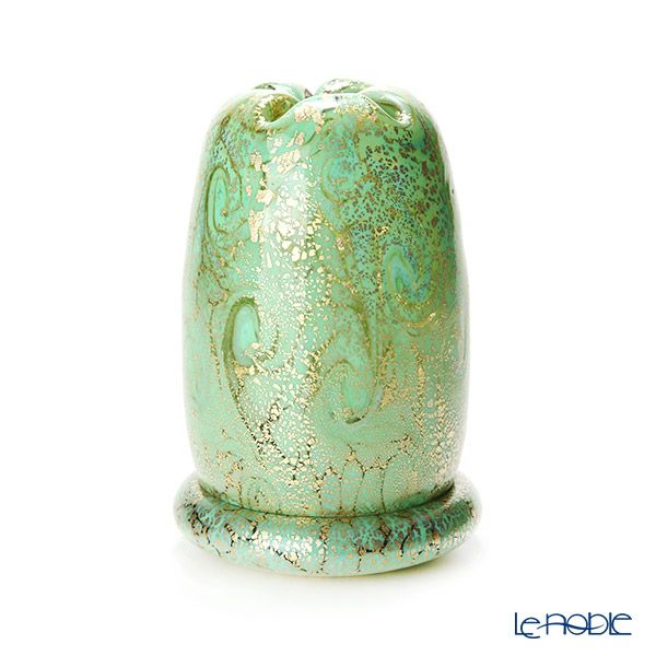 【1点限り】津軽びいどろ 大川薫工房 香炉 グリーン／ゴールド OK18-3103