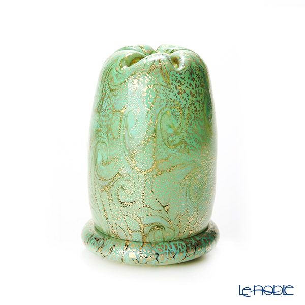 【1点限り】津軽びいどろ 大川薫工房 香炉 グリーン／ゴールド OK18-3103