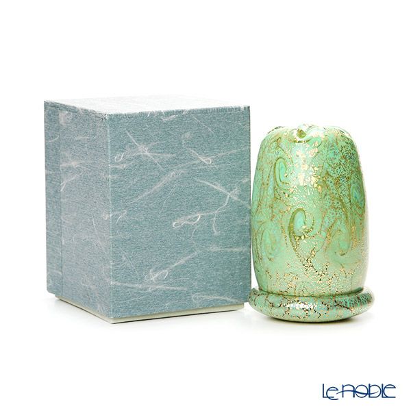 【1点限り】津軽びいどろ 大川薫工房 香炉 グリーン／ゴールド OK18-3103