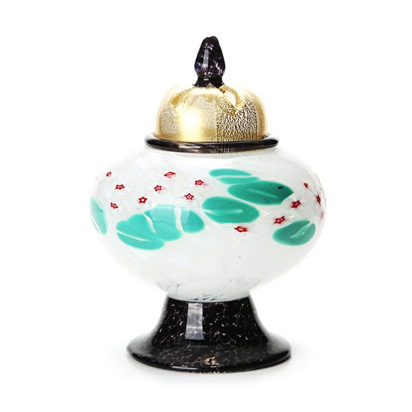 【1点限り】津軽びいどろ 大川薫工房 香炉 ホワイト／グリーン OK21-3026