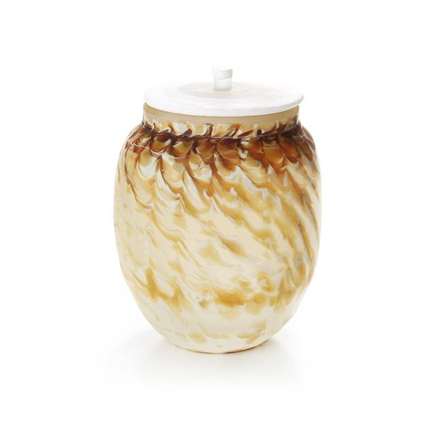 【1点限り】津軽びいどろ 大川薫工房 茶入 ブラウン／ホワイト OK16-3037