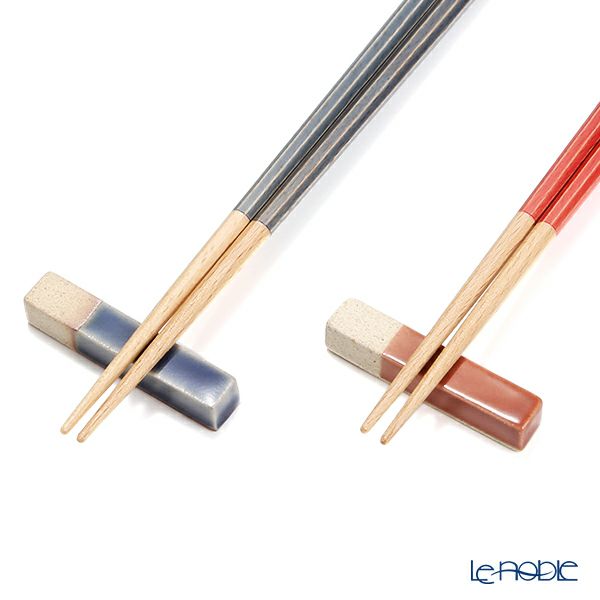 若狭塗 Haze ヘイズ 若狭塗箸と美濃焼箸置き ペア セット NV×RD ネイビー×レッド