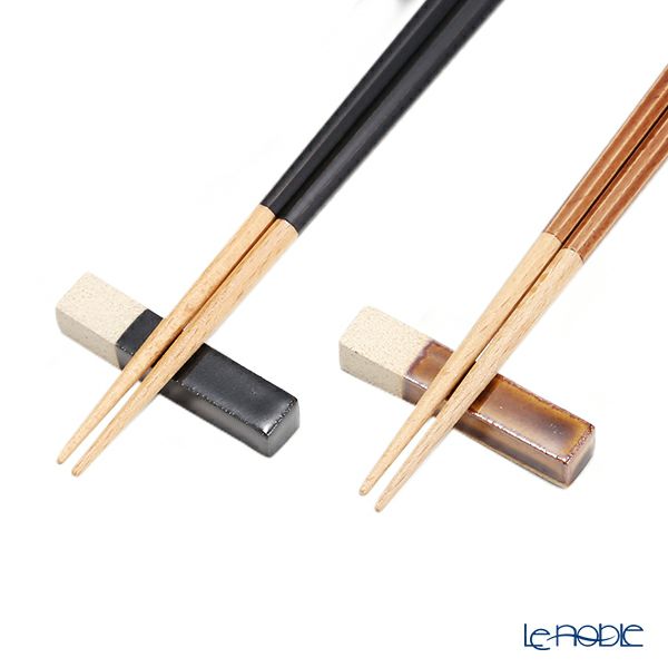 若狭塗 Haze ヘイズ 若狭塗箸と美濃焼箸置き ペア セット BK×BR ブラック×ブラウン