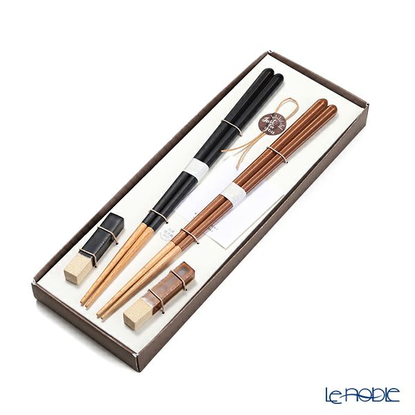 若狭塗 Haze ヘイズ 若狭塗箸と美濃焼箸置き ペア セット BK×BR ブラック×ブラウン