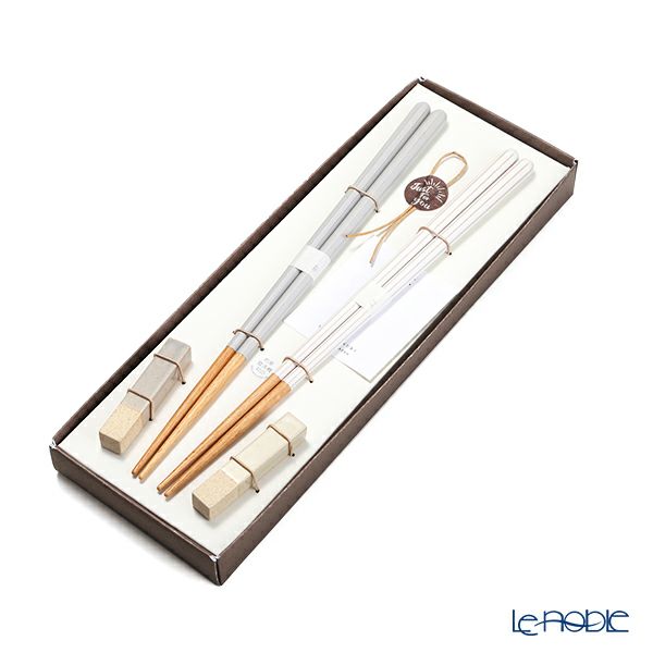若狭塗 Haze ヘイズ 若狭塗箸と美濃焼箸置き ペア セット GY×WH グレー×ホワイト