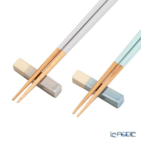 若狭塗 Haze ヘイズ 若狭塗箸と美濃焼箸置き ペア セット GY×SKY グレー×ライトブルー