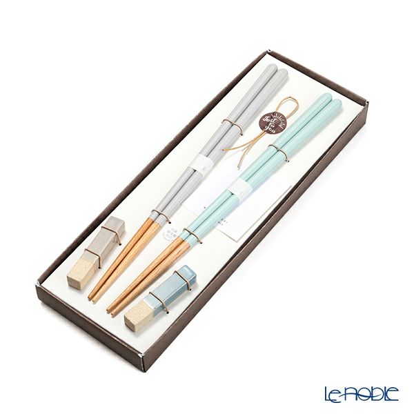 若狭塗 Haze ヘイズ 若狭塗箸と美濃焼箸置き ペア セット GY×SKY グレー×ライトブルー