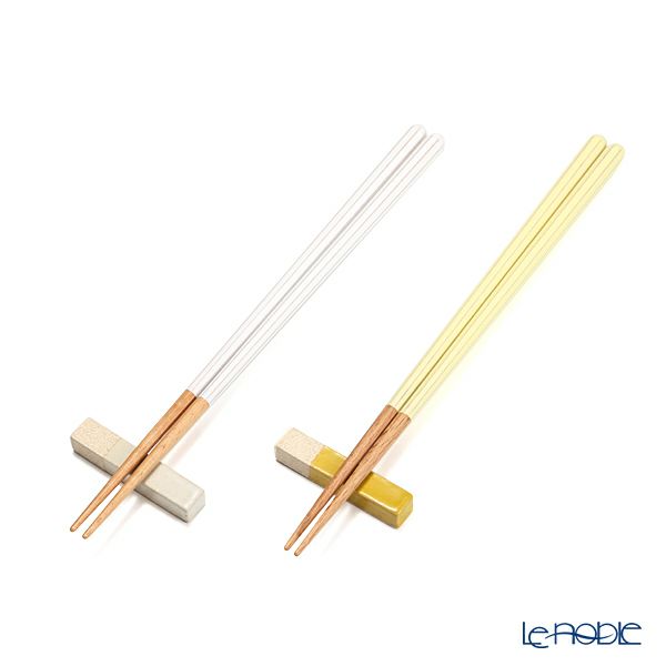 若狭塗 Haze ヘイズ 若狭塗箸と美濃焼箸置き ペア セット WH×YE ホワイト×イエロー