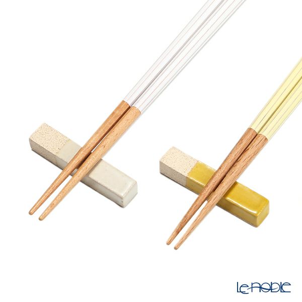 若狭塗 Haze ヘイズ 若狭塗箸と美濃焼箸置き ペア セット WH×YE ホワイト×イエロー