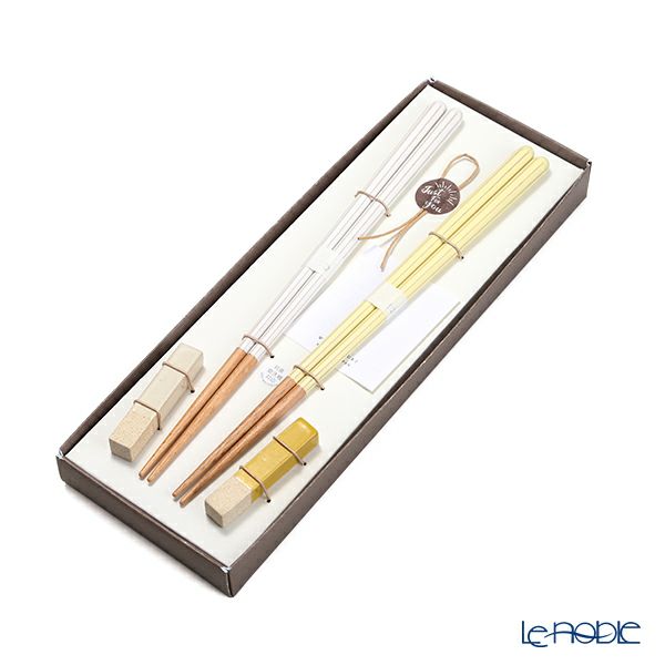 若狭塗 Haze ヘイズ 若狭塗箸と美濃焼箸置き ペア セット WH×YE ホワイト×イエロー
