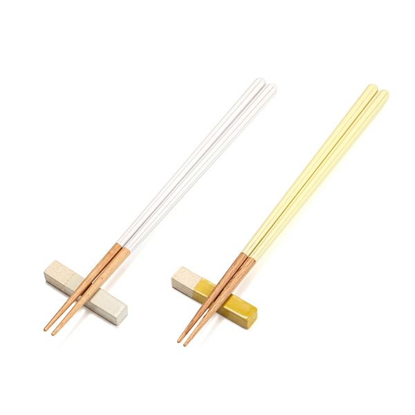 若狭塗 Haze ヘイズ 若狭塗箸と美濃焼箸置き ペア セット WH×YE ホワイト×イエロー