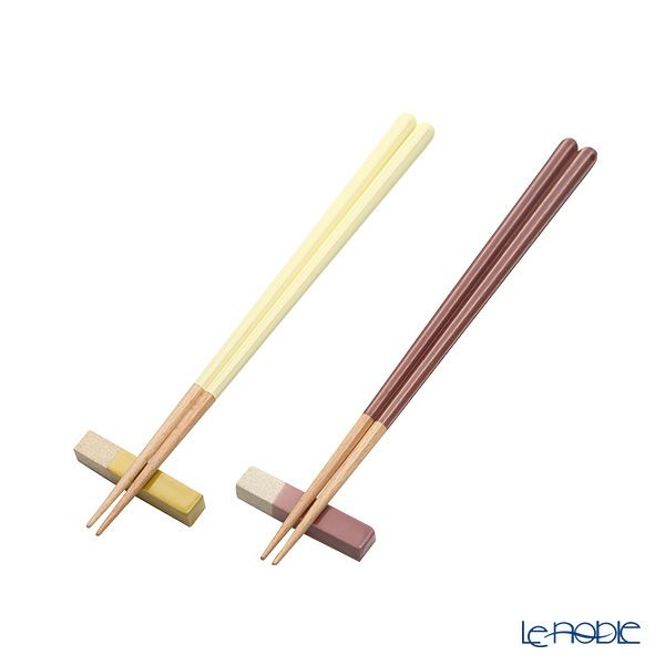 若狭塗 Haze ヘイズ 若狭塗箸と美濃焼箸置き ペア セット YE×PL イエロー×プラム