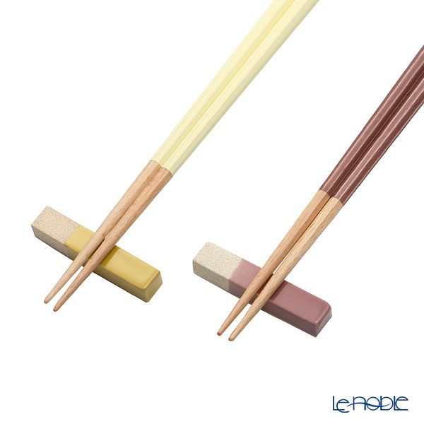 若狭塗 Haze ヘイズ 若狭塗箸と美濃焼箸置き ペア セット YE×PL イエロー×プラム