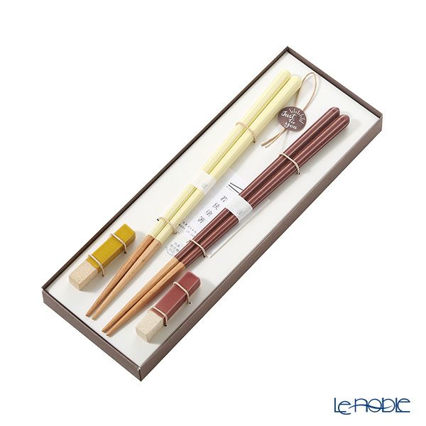 若狭塗 Haze ヘイズ 若狭塗箸と美濃焼箸置き ペア セット YE×PL イエロー×プラム