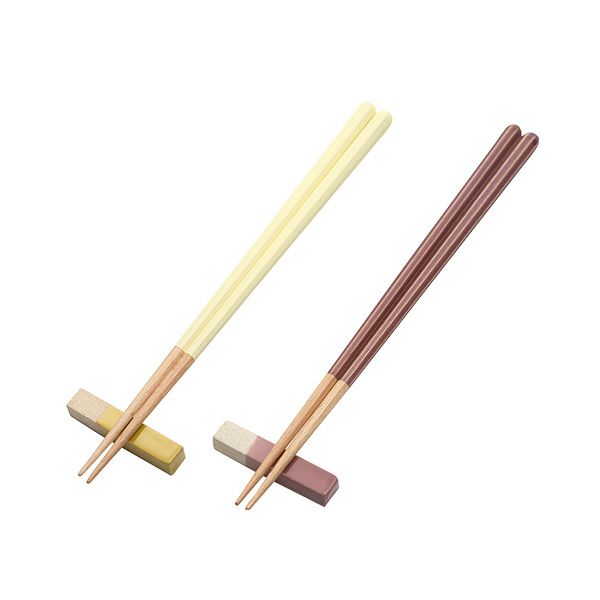 若狭塗 Haze ヘイズ 若狭塗箸と美濃焼箸置き ペア セット YE×PL イエロー×プラム