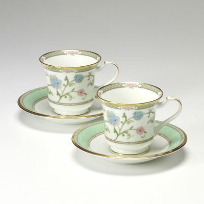 未使用◆ノリタケ　プラチナウェイブ　トリオ　4客セット12ピース ノリタケ ヨシノ 9983J／Y6704C アメリカン碗皿 ペア（グリーン