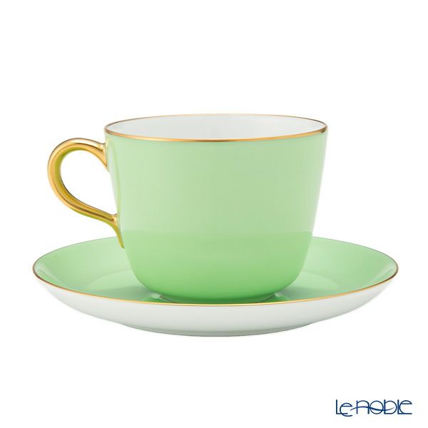 大倉陶園 色蒔き ティーカップ＆ソーサー／モーニング碗皿 295ml ライトグリーン 1051／26C