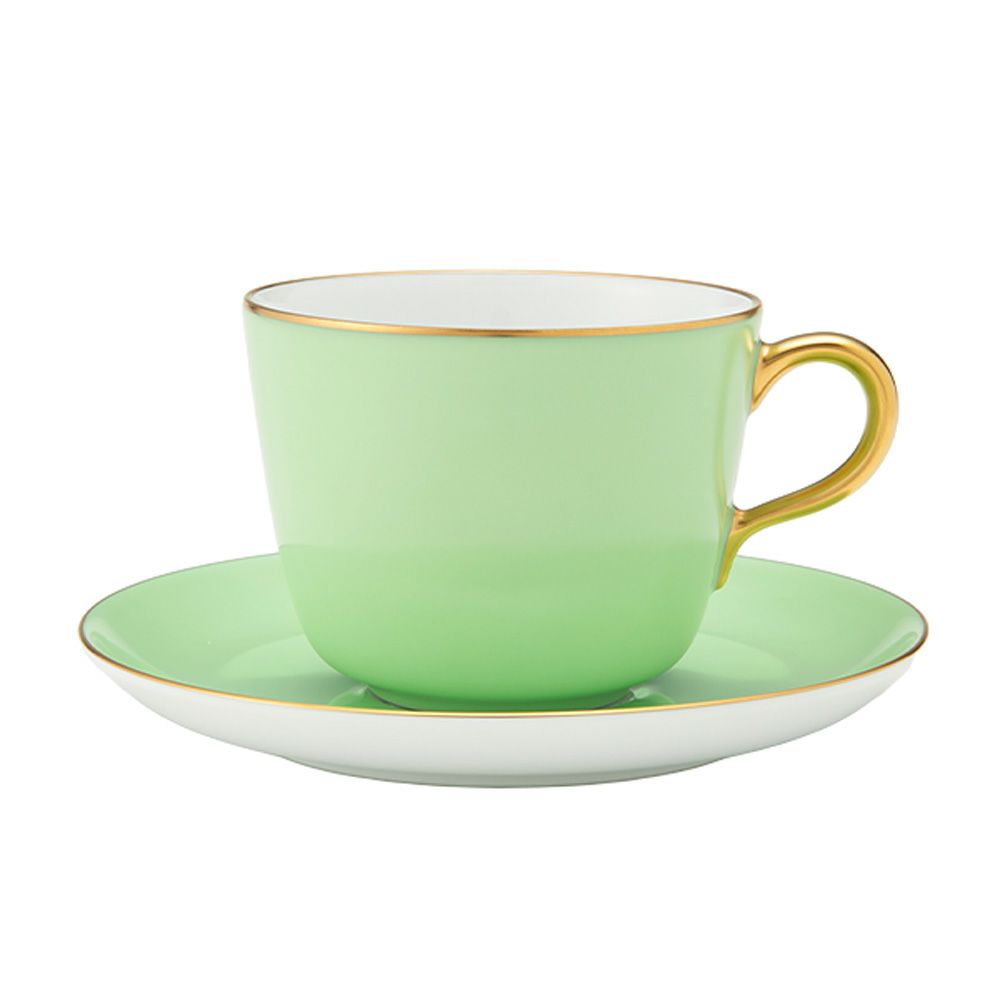 大倉陶園 色蒔き ティーカップ＆ソーサー／モーニング碗皿 295ml ライトグリーン 1051／26C