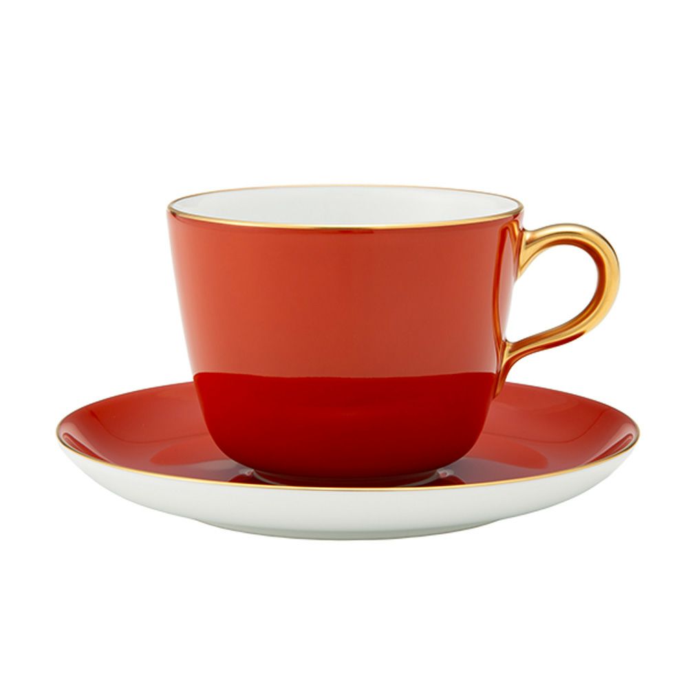 大倉陶園 色蒔き ティーカップ＆ソーサー／モーニング碗皿 295ml レッド 1071／26C