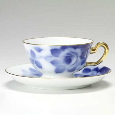 大倉陶園 ブルーローズ ティー碗皿（カップ＆ソーサー） 8011／6C