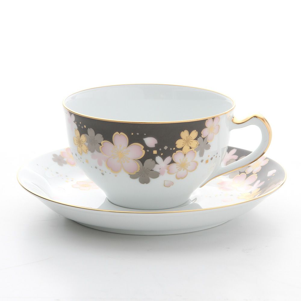 大倉陶園 友禅桜 ティー・コーヒー碗皿（カップ＆ソーサー） 1C／A682-2