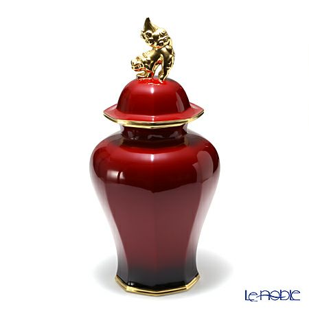 ノリタケ 蓋付辰砂花生 狛犬 T53832／B33