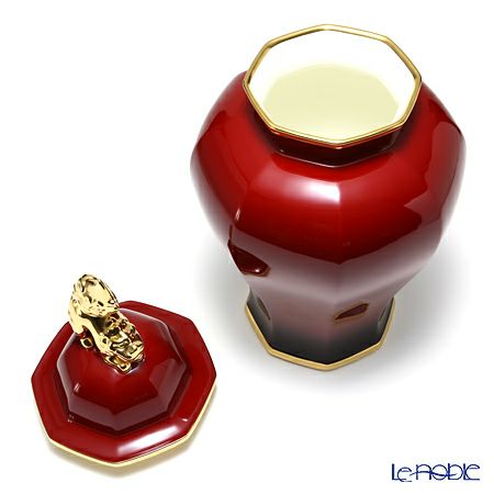 ノリタケ 蓋付辰砂花生 狛犬 T53832／B33