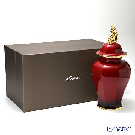 ノリタケ 蓋付辰砂花生 狛犬 T53832／B33