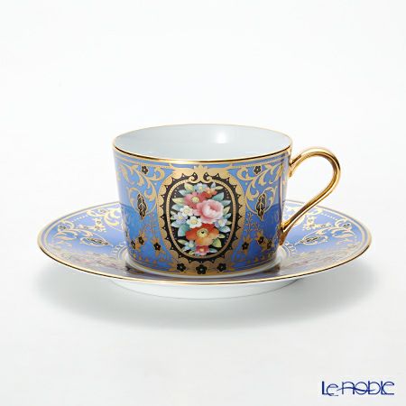 ノリタケ オマージュコレクション H-765J／T2401 カプチーノ碗皿（青絵花文）