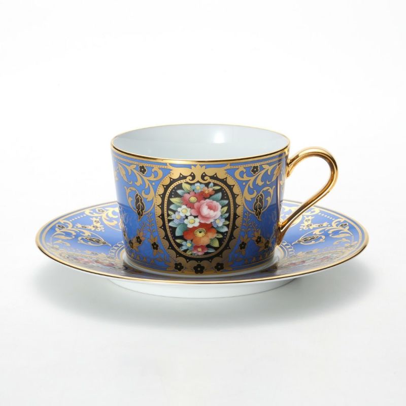 ノリタケ オマージュコレクション H-765J／T2401 カプチーノ碗皿（青絵花文）