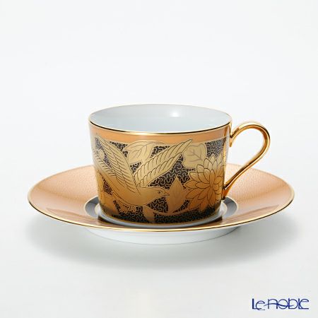 ノリタケ オマージュコレクション 橙絵花鳥文 H-766J／T2401 カプチーノカップアンドソーサー