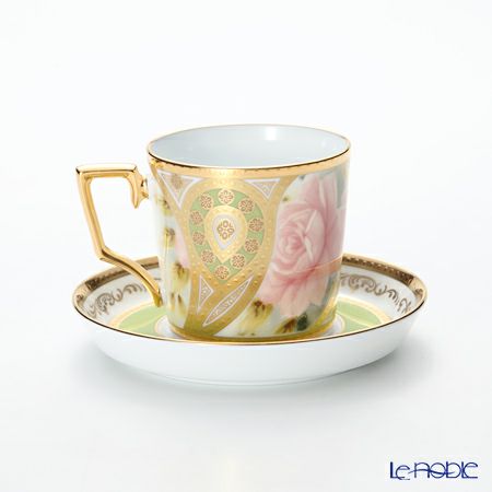 ノリタケ オマージュコレクション H-770J／T2402 コーヒー碗皿（若草色絵薔薇文）
