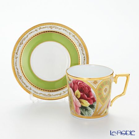 ノリタケ オマージュコレクション H-770J／T2402 コーヒー碗皿（若草色絵薔薇文）