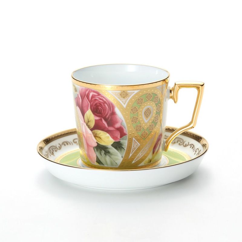 ノリタケ オマージュコレクション H-770J／T2402 コーヒー碗皿（若草色絵薔薇文）