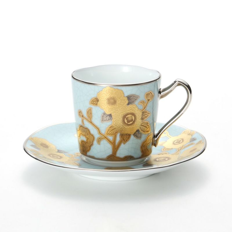 ノリタケ オマージュコレクション H-768J／T2404 デミタス碗皿（淡青絵薔薇文）