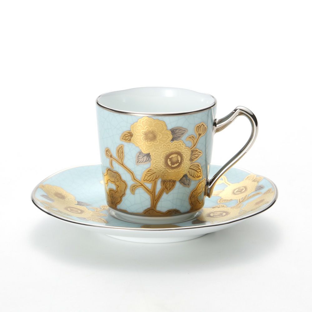 ノリタケ オマージュコレクション H-768J／T2404 デミタス碗皿（淡青絵薔薇文）