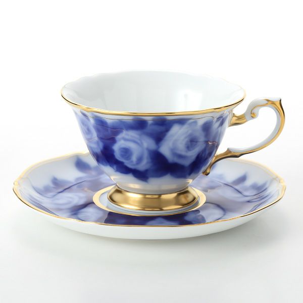 レア出品‼️大倉陶園ブルーローズ金彩 ティーコーヒーカップ&ソーサーデザート皿ペア 大倉陶園100周年記念ブルーローズ カップ＆ソーサー