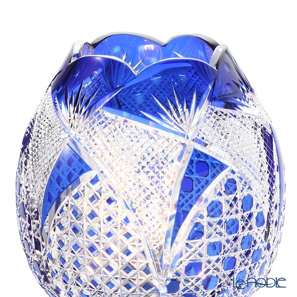 大倉陶園 ブルーローズ × カガミクリスタル 江戸切子 ブルー ランプスタンド 57LQ635／8011-mlB 白熱灯電球仕様