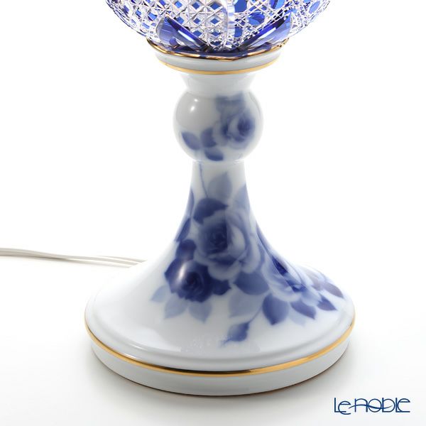 大倉陶園 ブルーローズ × カガミクリスタル 江戸切子 ブルー ランプスタンド 57LQ635／8011-mlB 白熱灯電球仕様