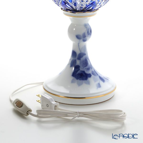 大倉陶園 ブルーローズ × カガミクリスタル 江戸切子 ブルー ランプスタンド 57LQ635／8011-mlB 白熱灯電球仕様